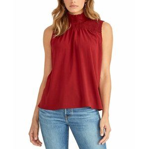 NWT RACHEL ROY Women's S Top Blouse Red Rust Burgundy Sleeveless Smocked NEW
